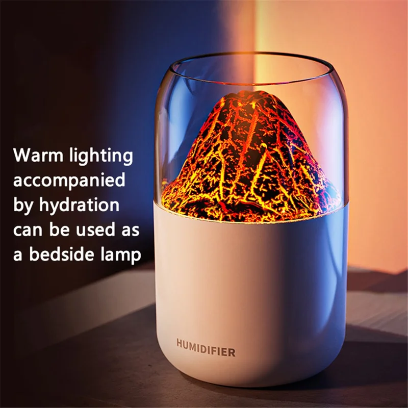 Y10 Volcano Humidifier Colorful Ambient Light Oil Diffuser Desktop Mute Aromatherapy Machine - White / Volcano