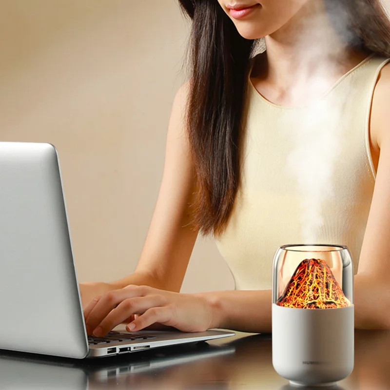 Y10 Volcano Humidifier Colorful Ambient Light Oil Diffuser Desktop Mute Aromatherapy Machine - White / Volcano