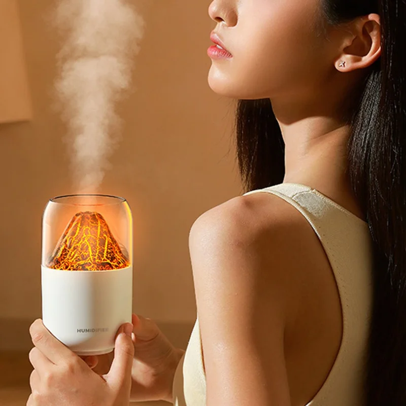 Y10 Volcano Humidifier Colorful Ambient Light Oil Diffuser Desktop Mute Aromatherapy Machine - White / Volcano