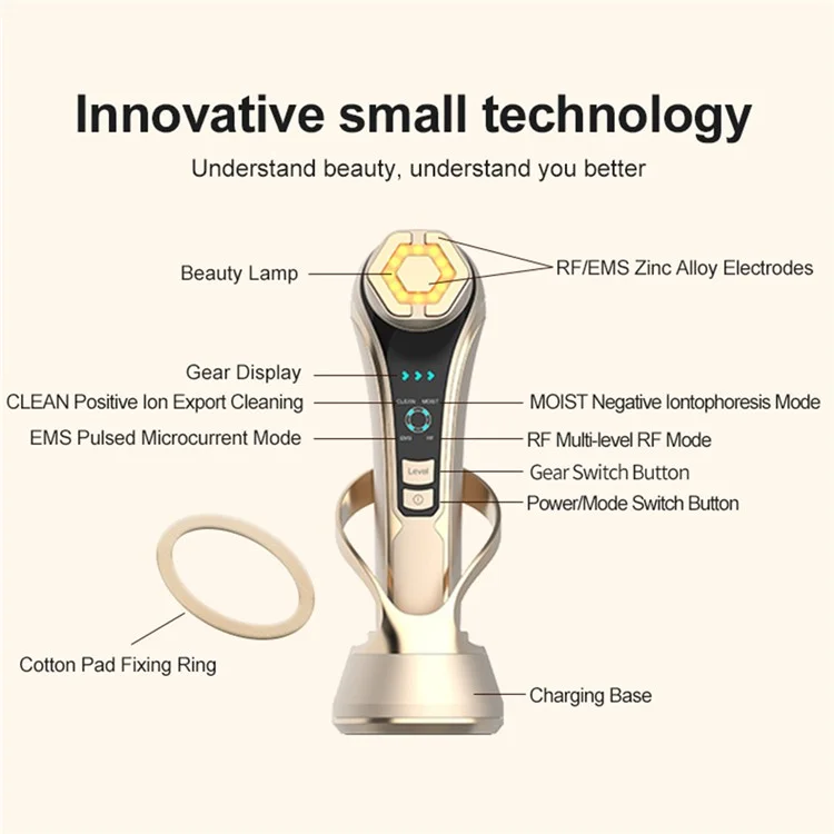 Máquina de Elevación Facial RF Dispositivo de Terapia de Pulso EMS Rejuvenecimiento de la Piel Eliminador de Arrugas de Micro Corriente - Champagne