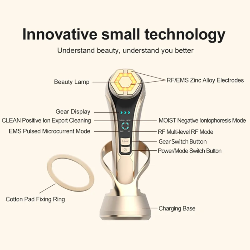 RF Ansigtsløftningsmaskine EMS Pulse Terapienhed Hudfornyelses Mikrostrøm Rynkefjerner - Sølv Hvid