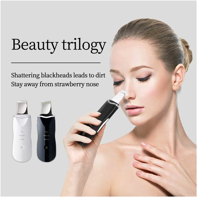 Máquina de Limpeza Facial por Vibração Ultrassônica de 2W, Removedor de Pele Morta, Esfoliador, Instrumento de Beleza - Preto
