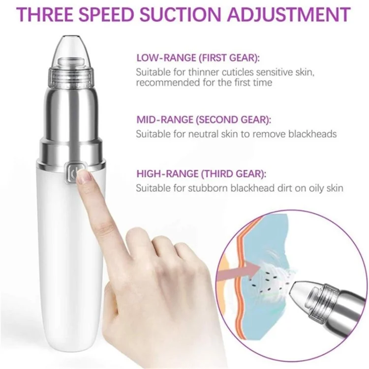 HD-3138 Electric Pore Cleaner 3 Speeds Adjustable Blackhead Remover Beauty Device with 5 Acne Needles - White