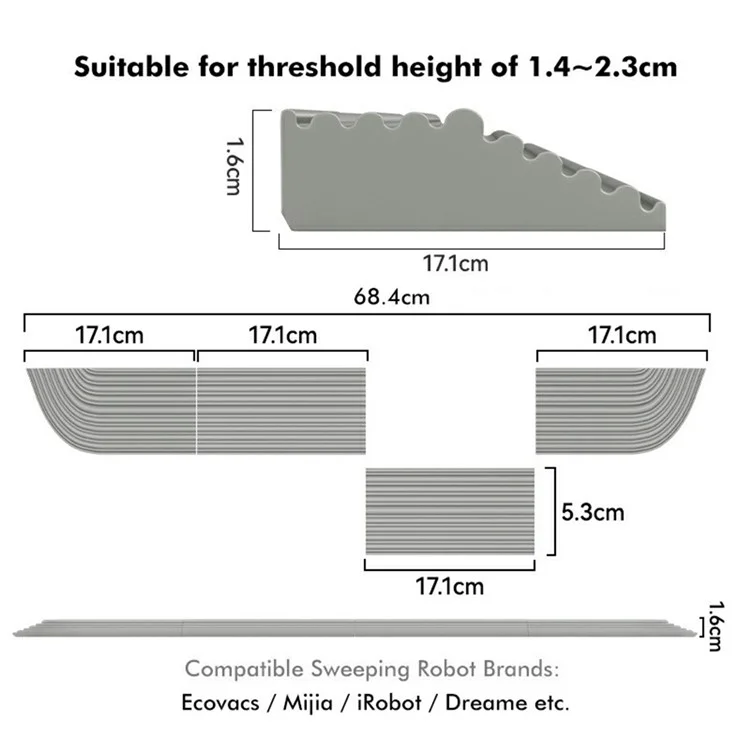 JUNSUNMAY Threshold Ramp Kit for Ecovacs / Irobot / Mijia / Dreame Robot Vacuum Modular Slope Silicone Strips - Black