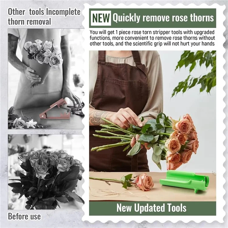 Outil portable de déssouchage des épines de rose pour jardinage et composition florale - Vert