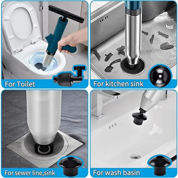 Toilet Plunger Clog Remover High Pressure Air Drain Blaster for Kitchen Bathroom Pipe Unblocker - Black
