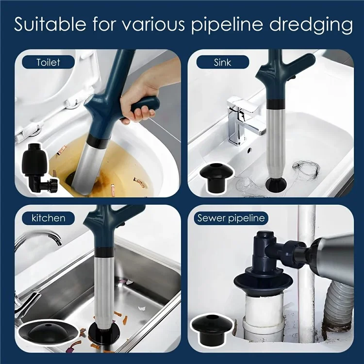 Toilet Plunger Clog Remover High Pressure Air Drain Blaster for Kitchen Bathroom Pipe Unblocker - Black