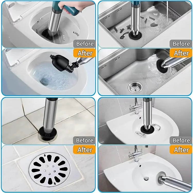 Toilet Plunger Clog Remover High Pressure Air Drain Blaster for Kitchen Bathroom Pipe Unblocker - Black