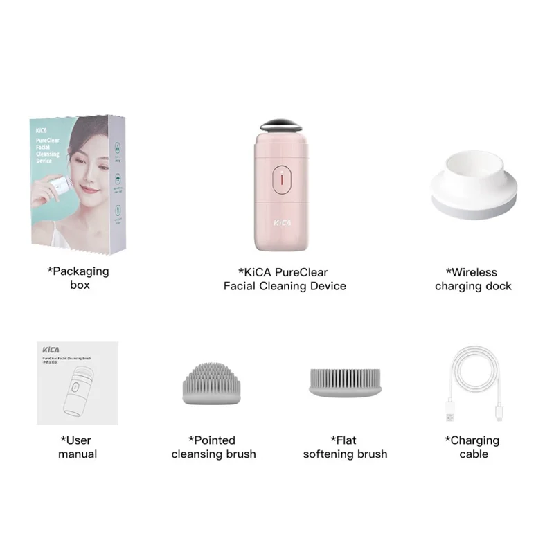 KICA PFCB Electric Pore Cleaner IPX6 Waterproof Ultrasonic Vibration Massage Facial Cleansing Device - Light Pink