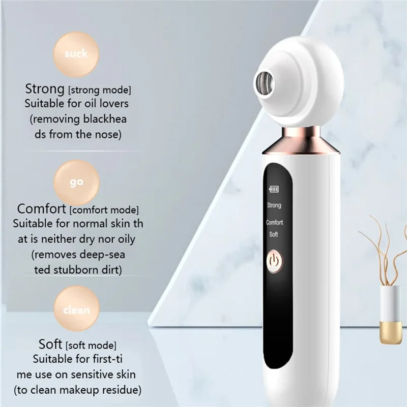 2061 Visual Blackhead Remover USB Rechargeable Face Pore Cleaner with 3 Suction Heads
