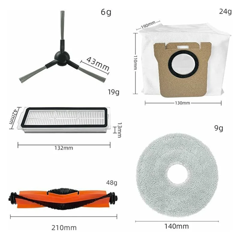 Kit di 9 pezzi per Xiaomi Robot Vacuum X20 Pro / X20 Max - Kit di Ricambi con Spazzola Principale, Spazzole Laterali, Filtro, Panno per Mocio, Sacchetto per la Polvere