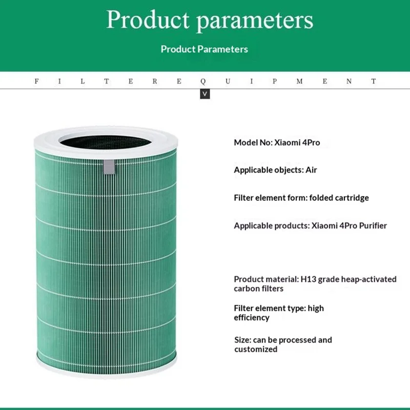 Зелёный сменный фильтр H13 класса HEPA для умного очистителя воздуха Xiaomi 4 Pro, фильтр от пыли