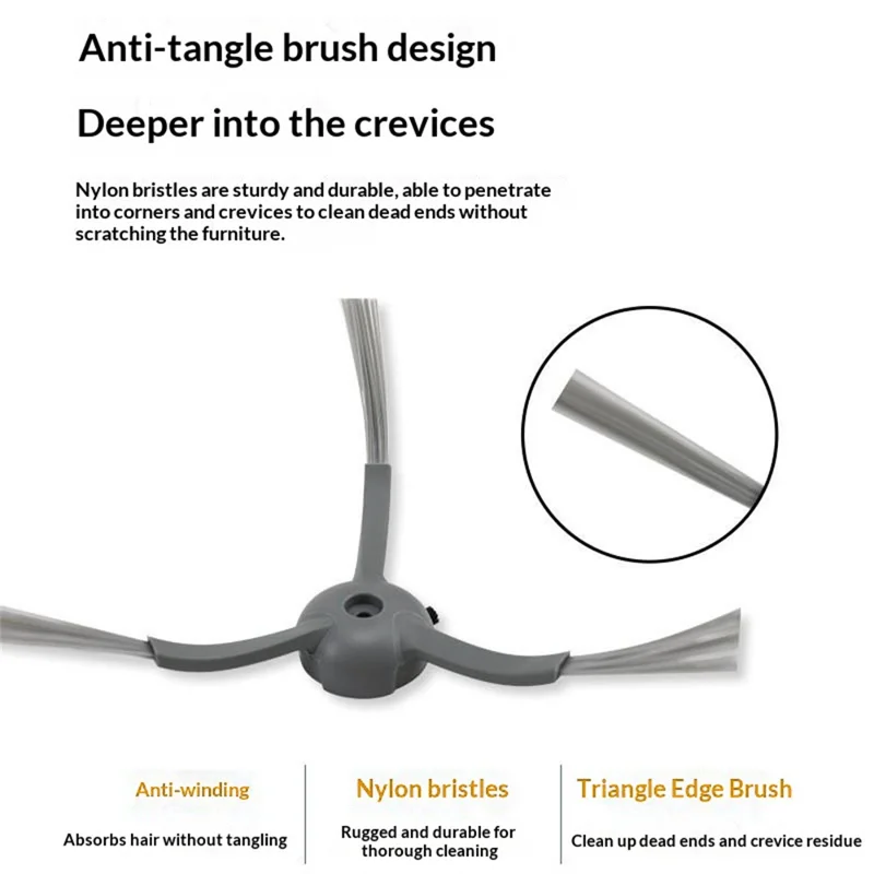 For Eufy Clean L50 Robot Vacuum Side Brush Replacement Parts Triangle Edge Anti-Tangle Nylon Bristles