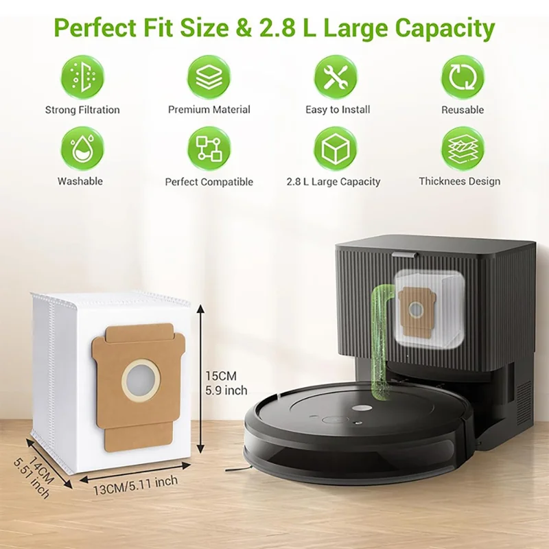 JUNSUNMAY 6Pcs For iRobot Roomba Plus 505 Combo  /  405 Combo 2.8L Dust Bags Robot Vacuum Replacement Part