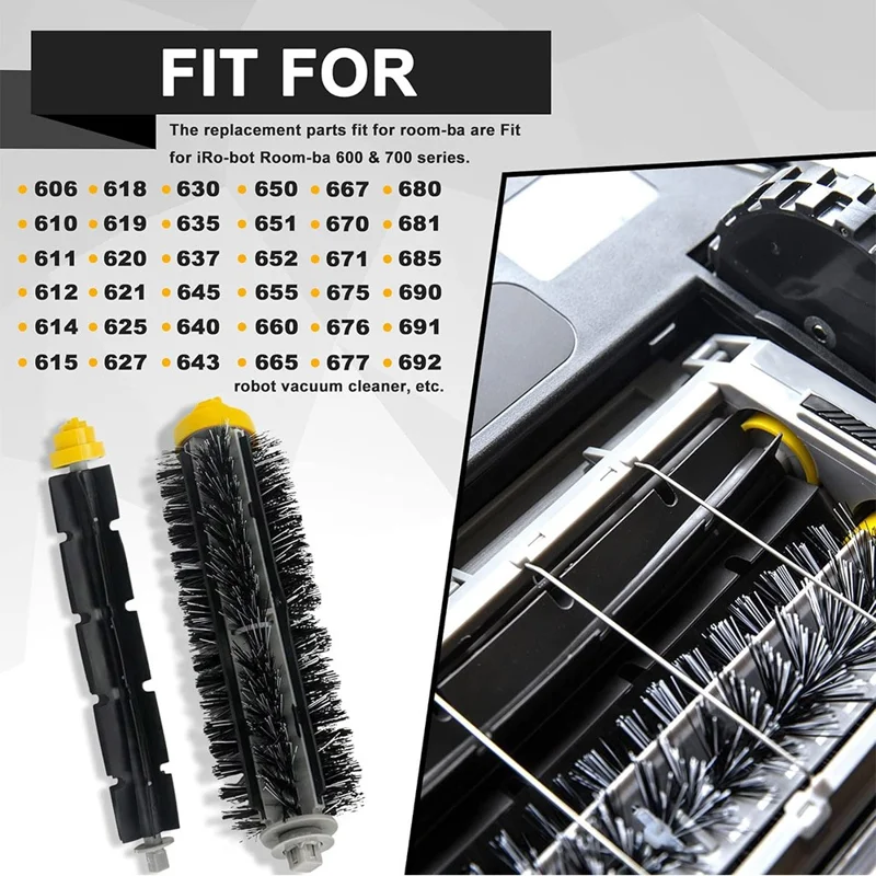 JUNSUNMAY 1 zestaw szczotek głównych do iRobot Roomba 610 / 620 / 630 / 650 / 660, szczotki wymienne do odkurzacza robota