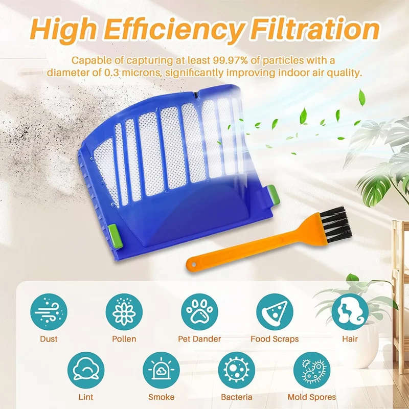 JUNSUNMAY 4Pcs For iRobot Roomba 610 / 620 / 630 / 650 / 660 Robot Vacuum Replacement HEPA Filter with Cleaning Brush