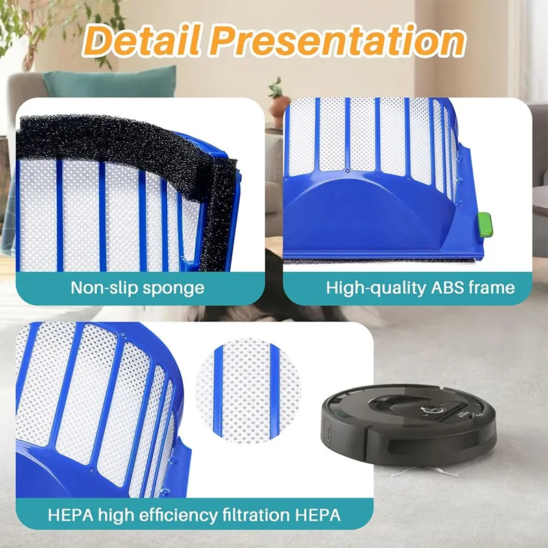 JUNSUNMAY 4Pcs For iRobot Roomba 610 / 620 / 630 / 650 / 660 Robot Vacuum Replacement HEPA Filter with Cleaning Brush