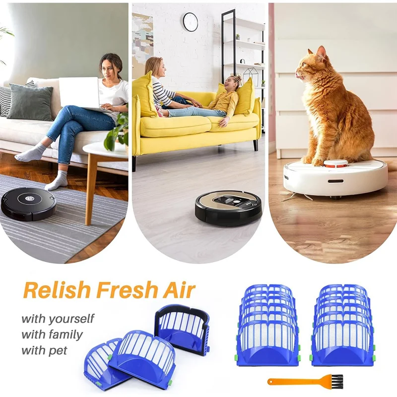 JUNSUNMAY 4Pcs For iRobot Roomba 610 / 620 / 630 / 650 / 660 Robot Vacuum Replacement HEPA Filter with Cleaning Brush