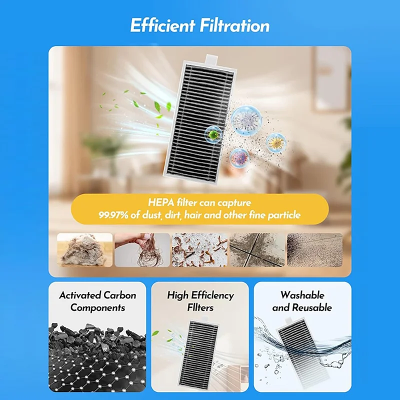 JUNSUNMAY 8Pcs  /  Set For Ecovacs Deebot X9 Pro Omni  /  X9 Pro Main Brush Filter Dust Bag Replacement Parts Kit Robot Vacuum Accessories