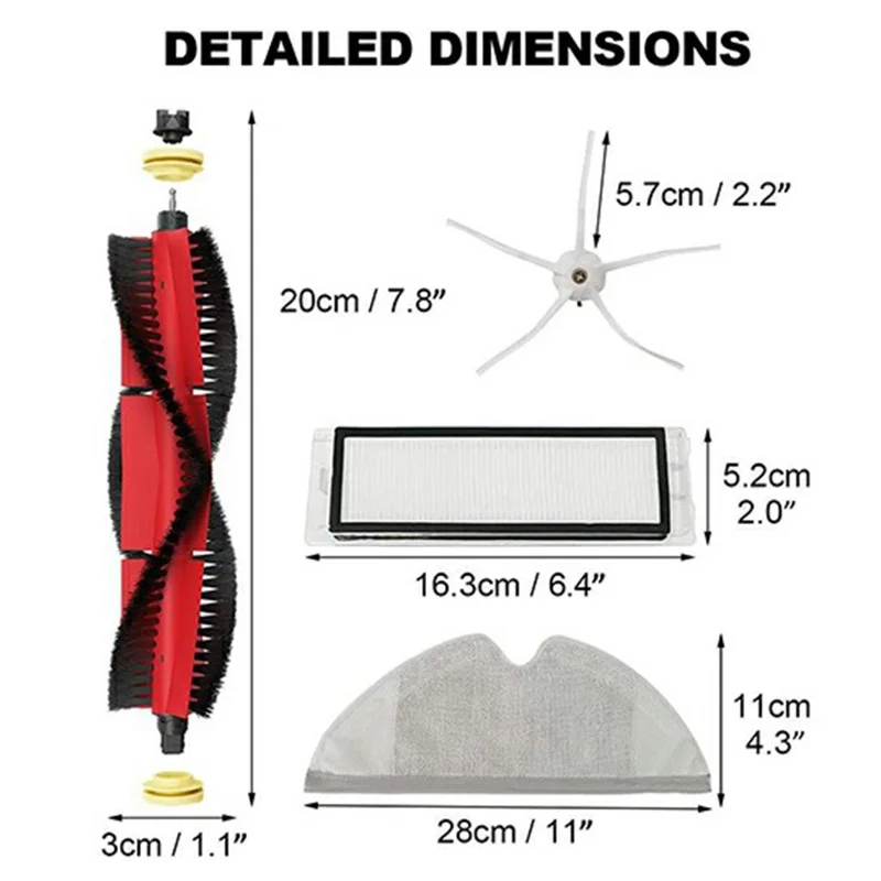 12Pcs / Set Main Brush HEPA Filter Mop Pad Kit for Roborock E4 / E5 / S5 / S5 Max / S52 / S55 / S6 / S6 Pure