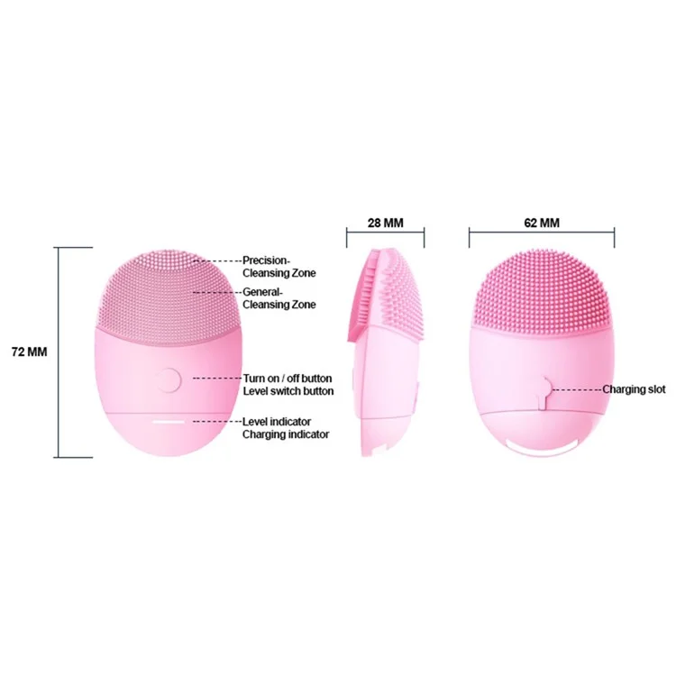 Brosse de nettoyage du visage en silicone mini HQ-A005, masseur pour les soins de la peau - Rose