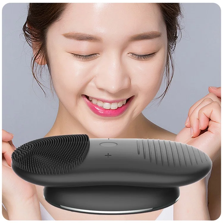 HQ-A008 Silicone Facial Cleansing Brush Sonic Electric Face Washing Instrument IPX7 Waterproof Facial Cleaner - Black