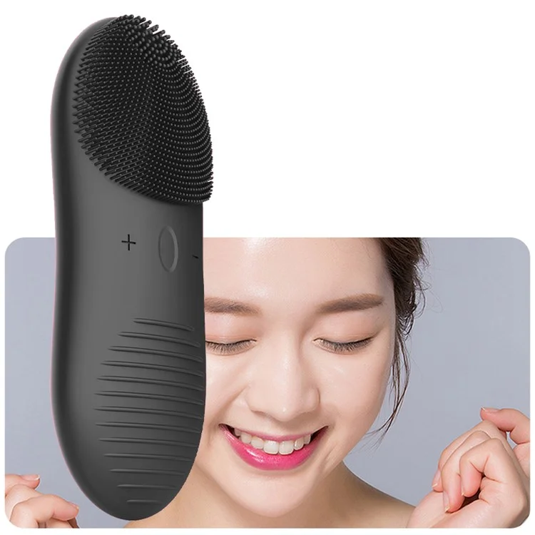 HQ-A008 Silicone Facial Cleansing Brush Sonic Electric Face Washing Instrument IPX7 Waterproof Facial Cleaner - Black