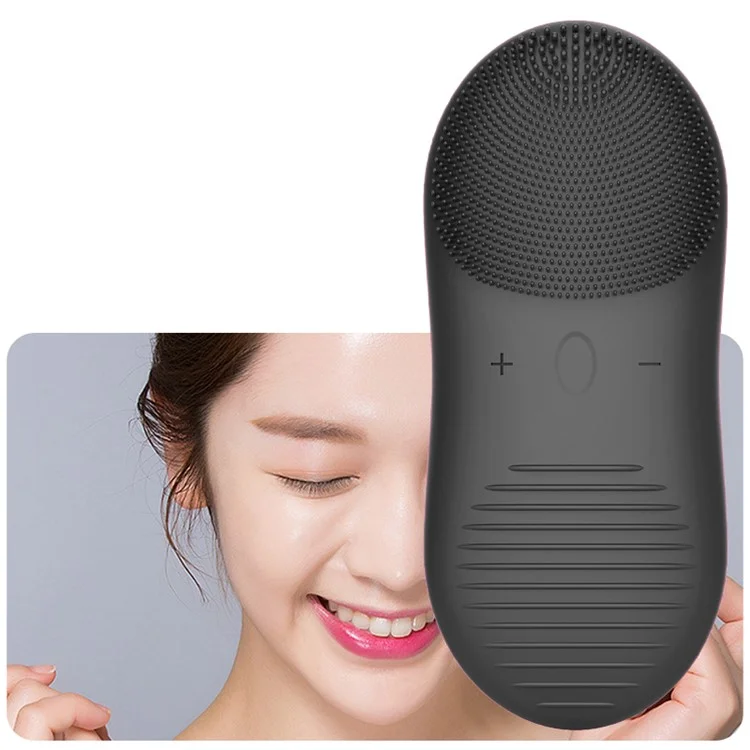 HQ-A008 Silicone Facial Cleansing Brush Sonic Electric Face Washing Instrument IPX7 Waterproof Facial Cleaner - Black