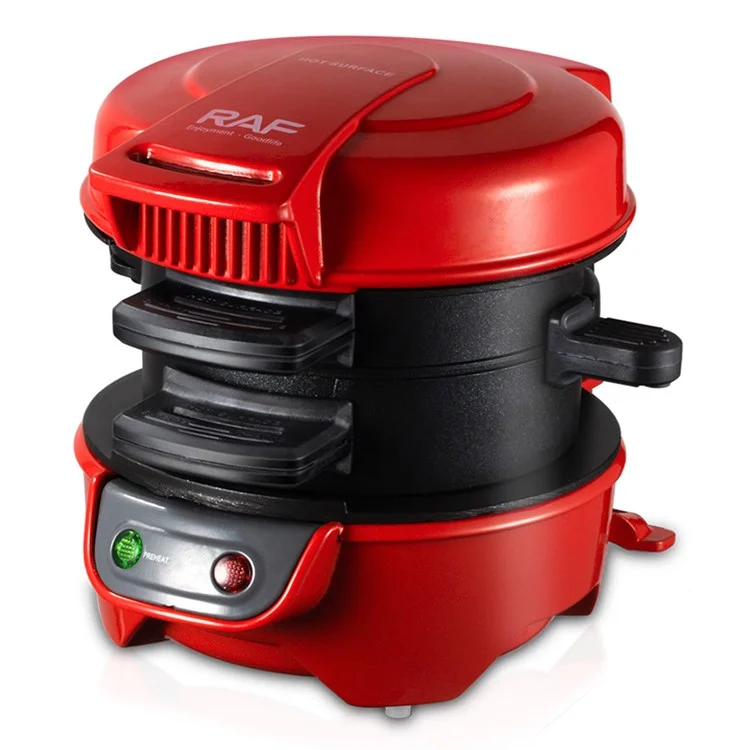 RAF R.666 Burger Maker Multifunction Hamburger Presser Sandwich Machine, Prise UE (Sans BPA, Pas d'homologation FDA) - Rouge