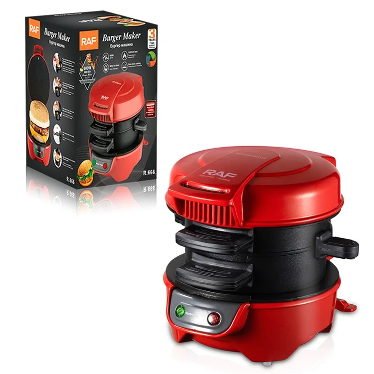 RAF R.666 Burger Maker Multifunction Hamburger Presser Sandwich Machine, Prise UE (Sans BPA, Pas d'homologation FDA) - Rouge