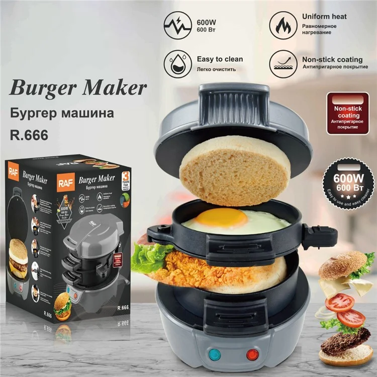 RAF R.666 Burger Maker Multifunction Hamburger Presser Sandwich Machine, EU Plug (BPA Free, No FDA) - Grey
