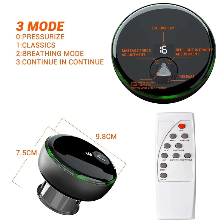 SC05 Smart Cupping Machine Remote Massager Rechargeable Therapy Vacuum Heated Cupping Massager - Negro