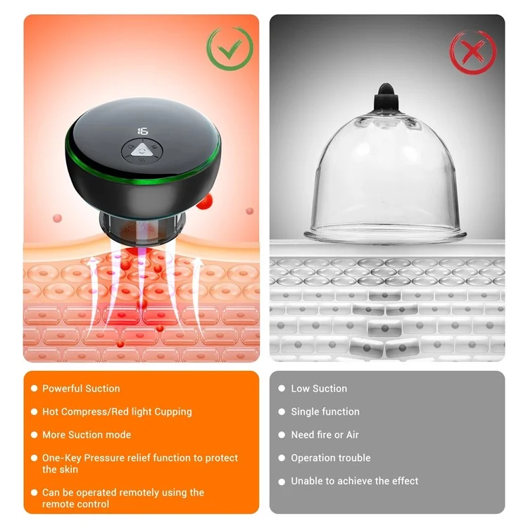 SC05 Smart Cupping Machine Remote Massager Rechargeable Therapy Vacuum Heated Cupping Massager - Negro