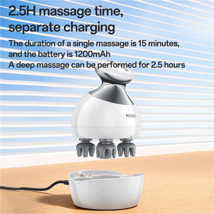 YESIDO MG12 IPX7 Massageador de Cabeça à Prova d'Água com Baixo Ruído e Base de Carregamento Removível