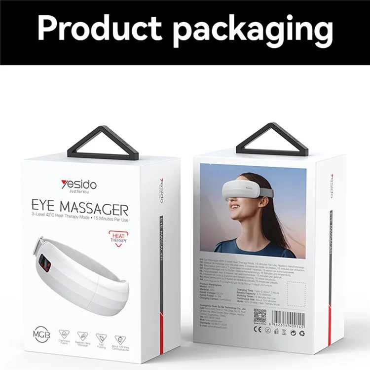 YESIDO MG13 Massageador de Olhos com Compressão Quente em 3 Níveis, Recarregável, para Alívio da Fadiga Ocular