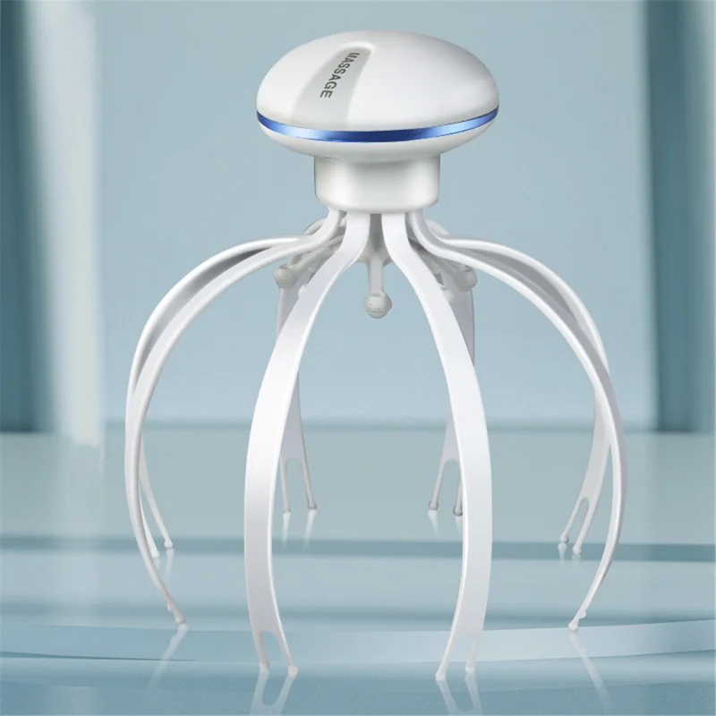 Electric Head Massager Rechargeable Octopus Design 8 Nodes Scalp Massage Device - Blue