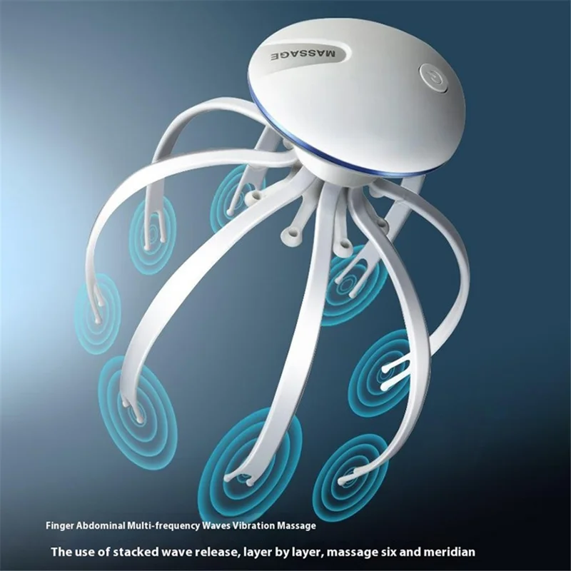 Electric Head Massager Rechargeable Octopus Design 8 Nodes Scalp Massage Device - Blue