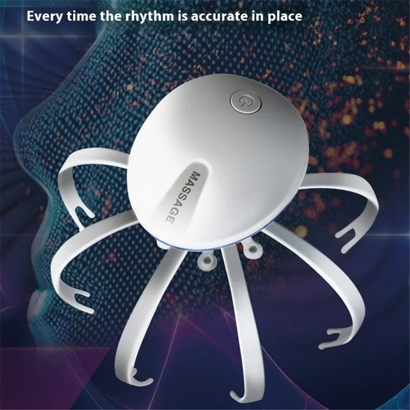 Electric Head Massager Rechargeable Octopus Design 8 Nodes Scalp Massage Device - Blue