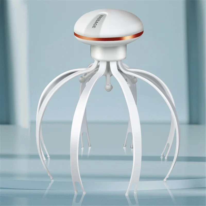 Electric Head Massager Rechargeable Octopus Design 8 Nodes Scalp Massage Device - Gold