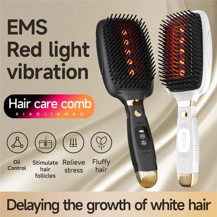 HC2006 Pente de Massagem Elétrico com Vibração, Terapia de Luz Vermelha, EMS Microcorrente para Estimulação do Crescimento Capilar - Preto