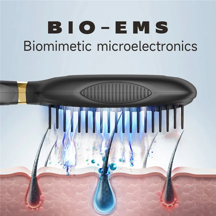 HC2006 Pente de Massagem Elétrico com Vibração, Terapia de Luz Vermelha, EMS Microcorrente para Estimulação do Crescimento Capilar - Preto