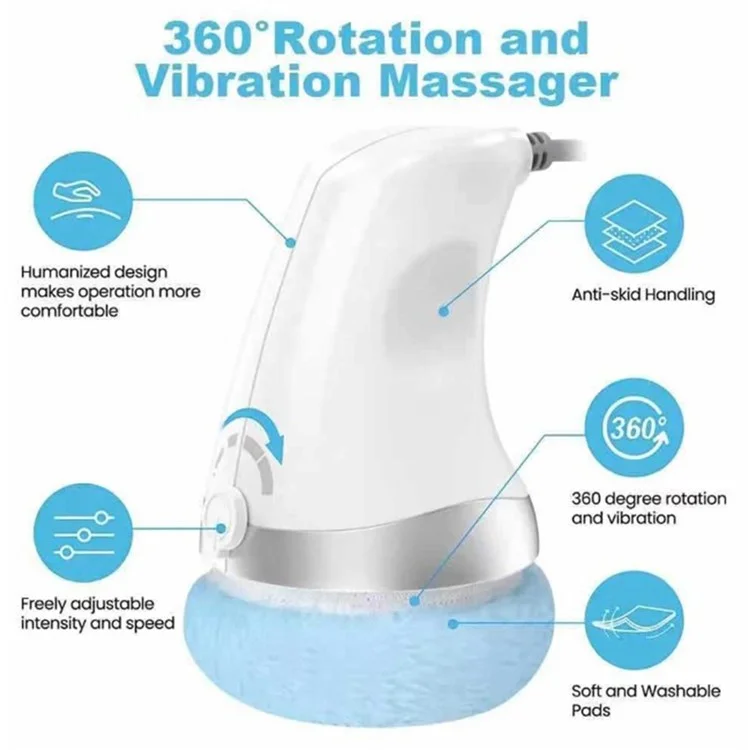 Handheld Body Massager Multi-Function Anti-Cellulite Device with 3 Washable Massage Pads - EU Plug