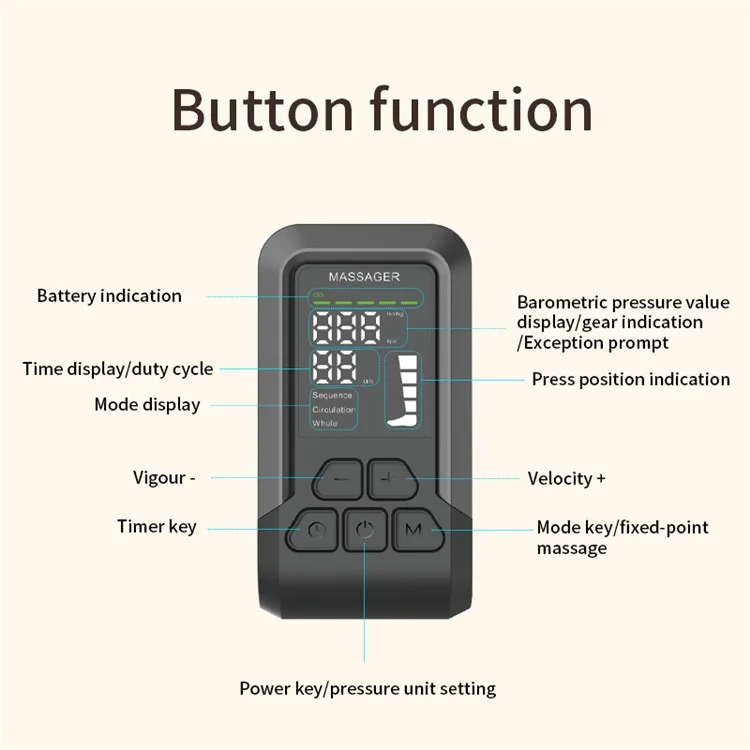 ST-504 1Pc LCD Display Air Pressure Electric Massager Cordless Leg Relaxer Foot Cover Heat Therapy Machine
