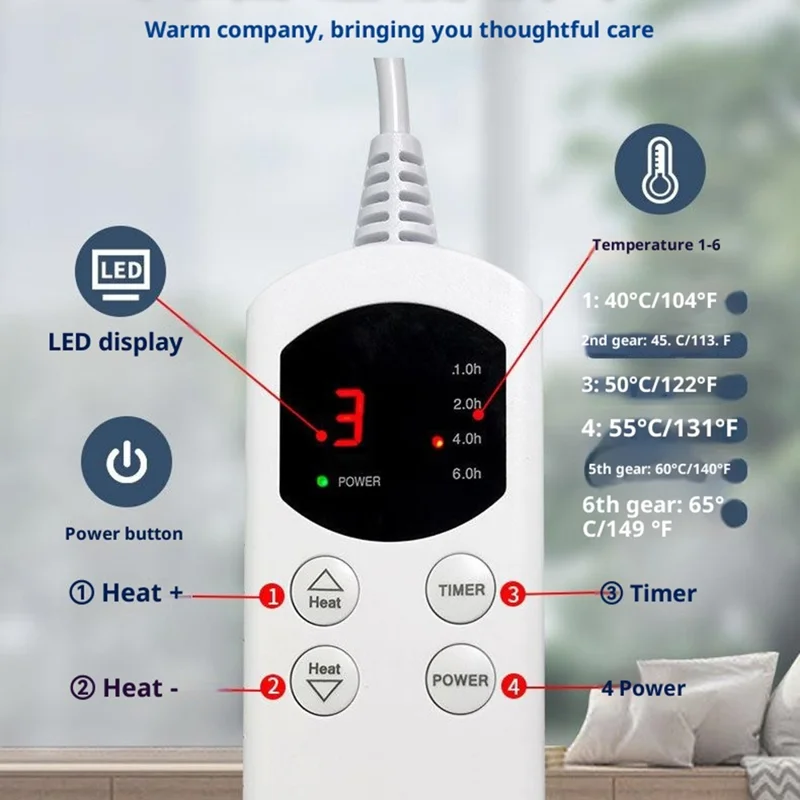 HP4076 40 x 76cm Smart Temperature Control Electric Heating Blanket for Home Therapy Heat Treatment - Blue  /  US Plug