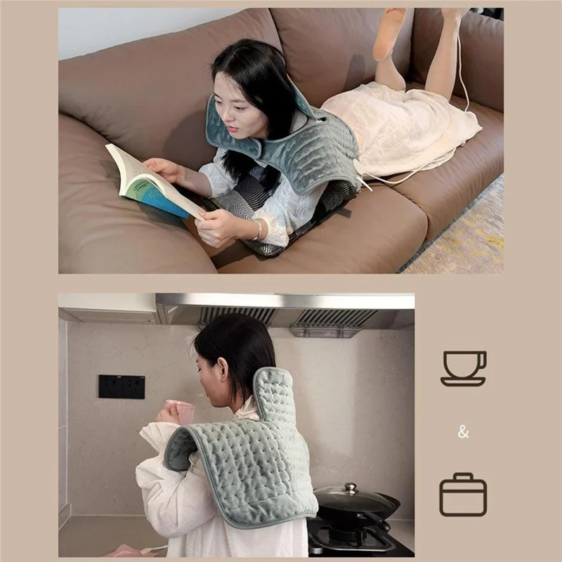 HP4555 Heated Shoulder Wrap Electric Blanket for Winter Electric Heating Pad 6 Temperature Settings Timer Function - Grey  /  US Plug