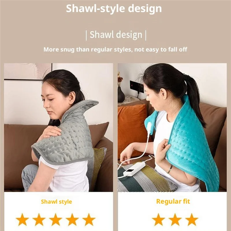 HP4555 Heated Shoulder Wrap Electric Blanket for Winter Electric Heating Pad 6 Temperature Settings Timer Function - Grey  /  US Plug