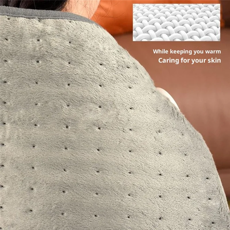 HP4555 Heated Shoulder Wrap Electric Blanket for Winter Electric Heating Pad 6 Temperature Settings Timer Function - Grey  /  US Plug