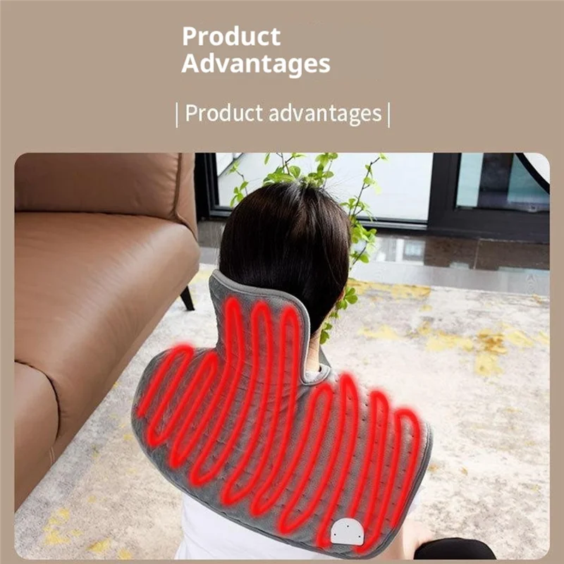 HP4555 Heated Shoulder Wrap Electric Blanket for Winter Electric Heating Pad 6 Temperature Settings Timer Function - Grey  /  US Plug