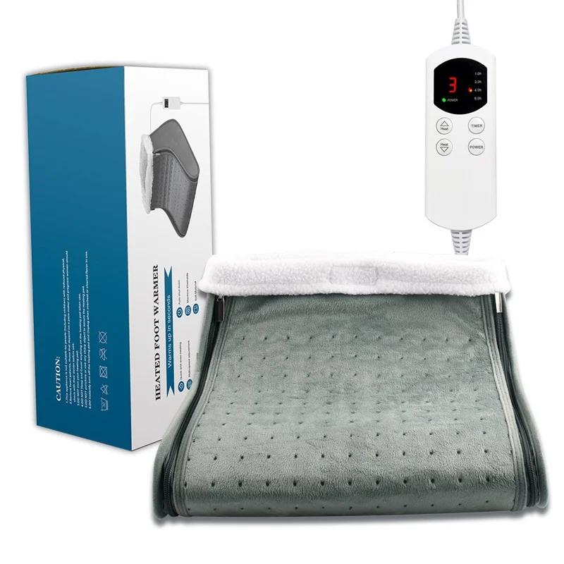 HP4555B Electric Heated Foot Warmer Boot Slipper with Temperature Control for Office and Home - Grey  /  US Plug