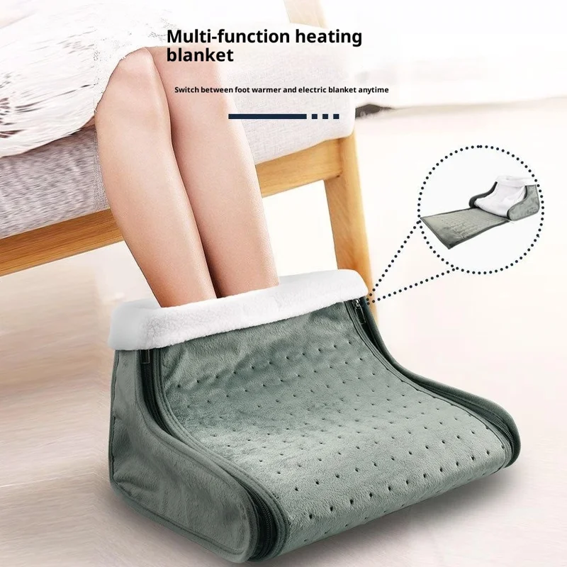 HP4555B Electric Heated Foot Warmer Boot Slipper with Temperature Control for Office and Home - Grey  /  US Plug